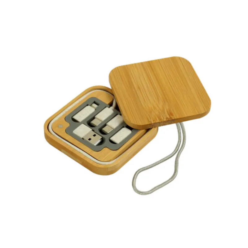 BamBlit — All-in-One Charging Cable Set with Square Bamboo Case